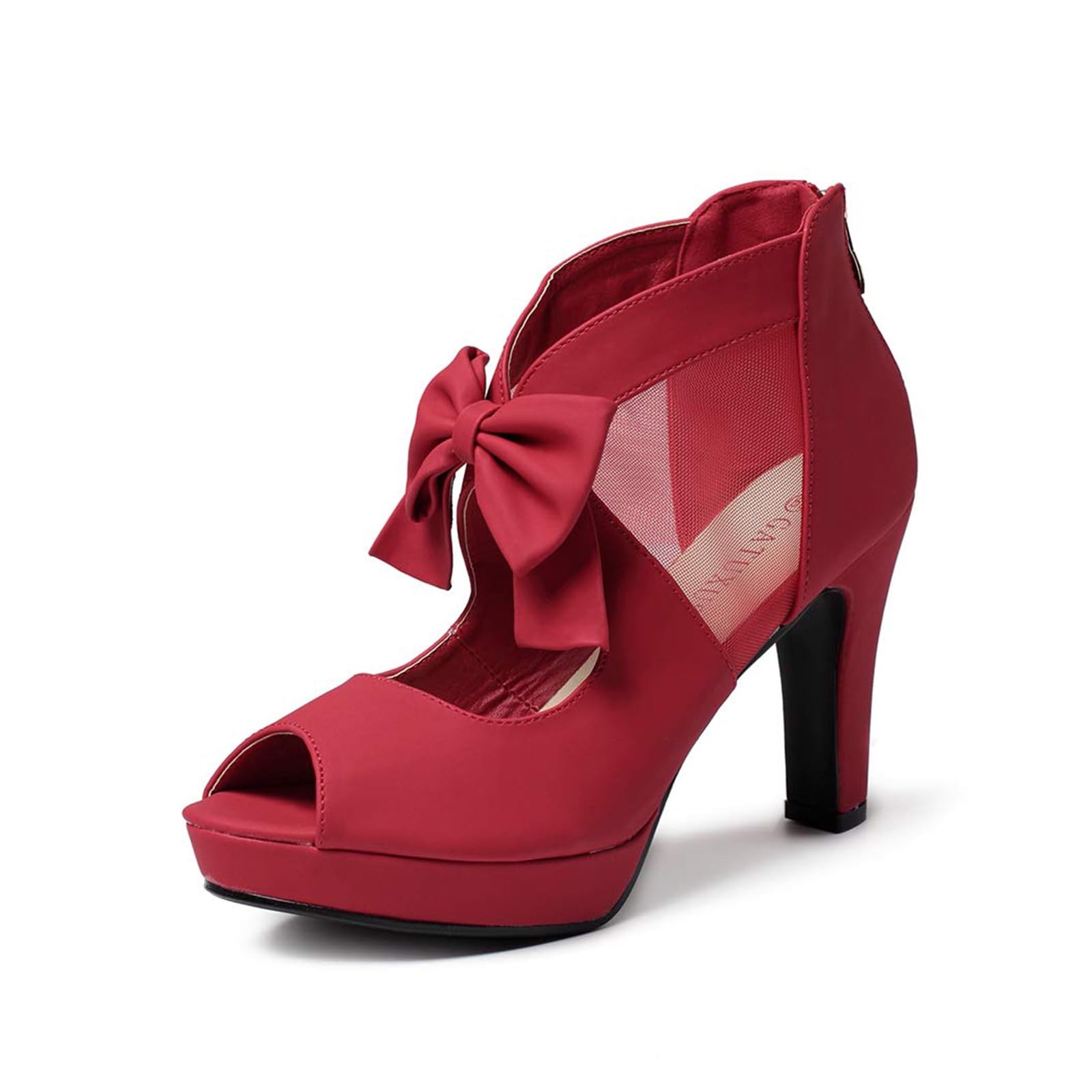 GATUXUS Open Toe Women Platform High Heel Shoes Bows Strappy Sandals