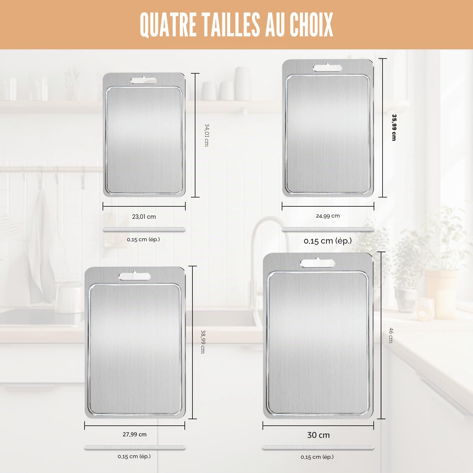 Planche à découper en titane 100 % pur titane avec rainure pour jus, planche à découper double face de qualité alimentaire pour couper la viande, les légumes, les fruits (titane-moyen)