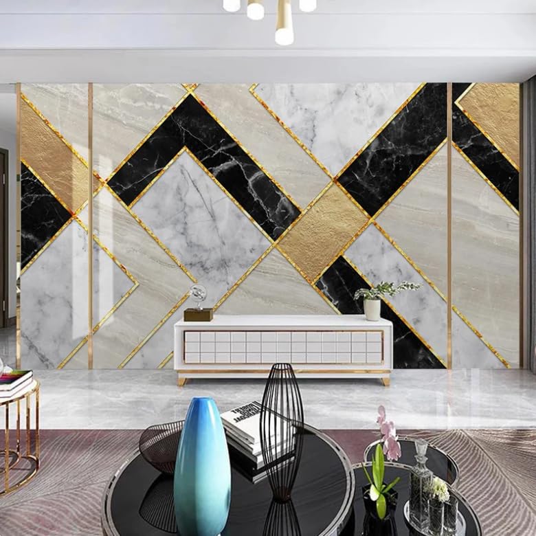 Papier peint mural salon effet marbre 3D géométrique moderne 250x175 - 4