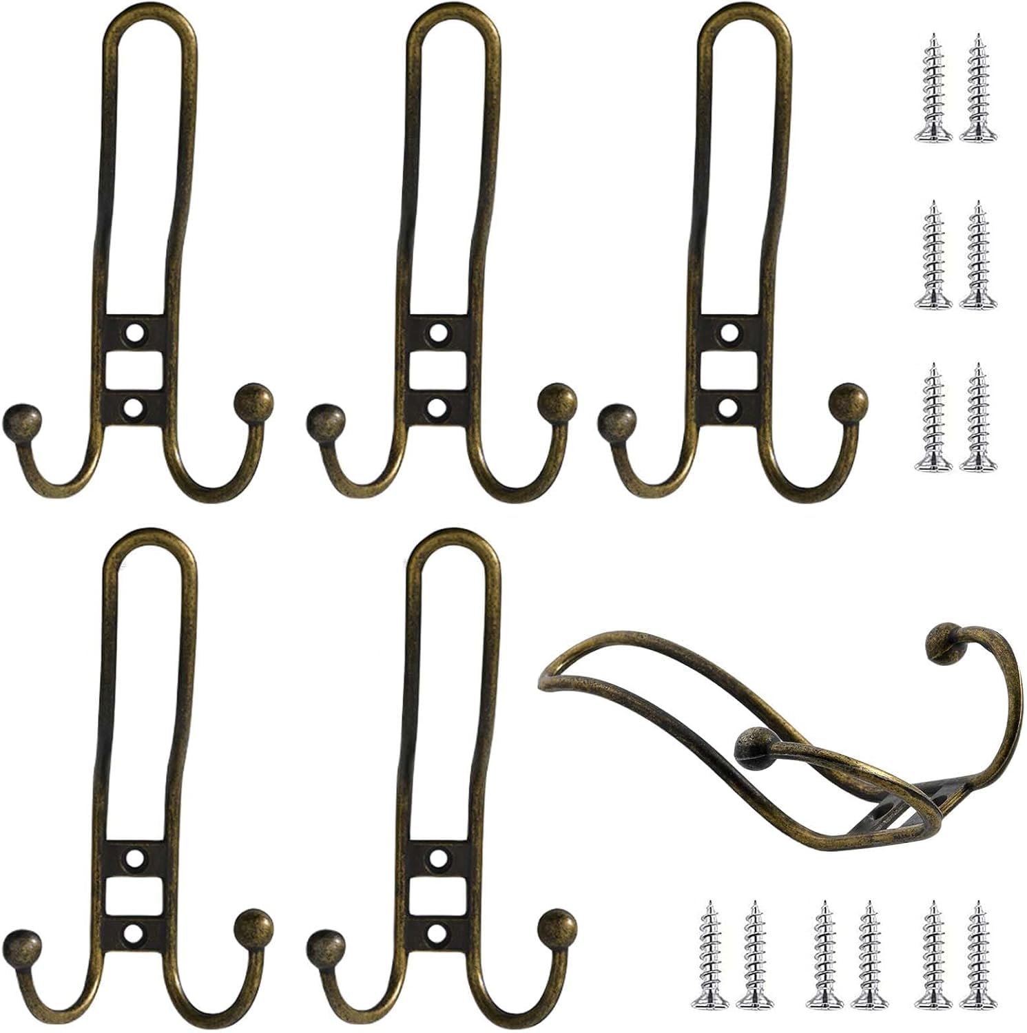 MOPAHCVT Clothing Racks Coat Hooks,6PCS Wrought Iron, Coat Hooks for Behind Kitchen and Bathroom Doors(Bronze)