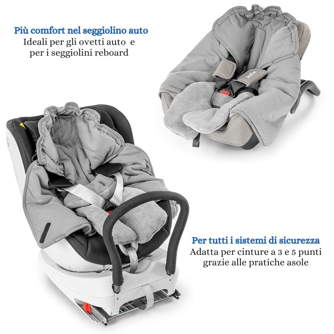 Zamboo Copertina Neonato Invernale con Piedini - Coperta Ovetto Neonato per Seggiolino Auto e Passeggino - Con Borsa - Grigio