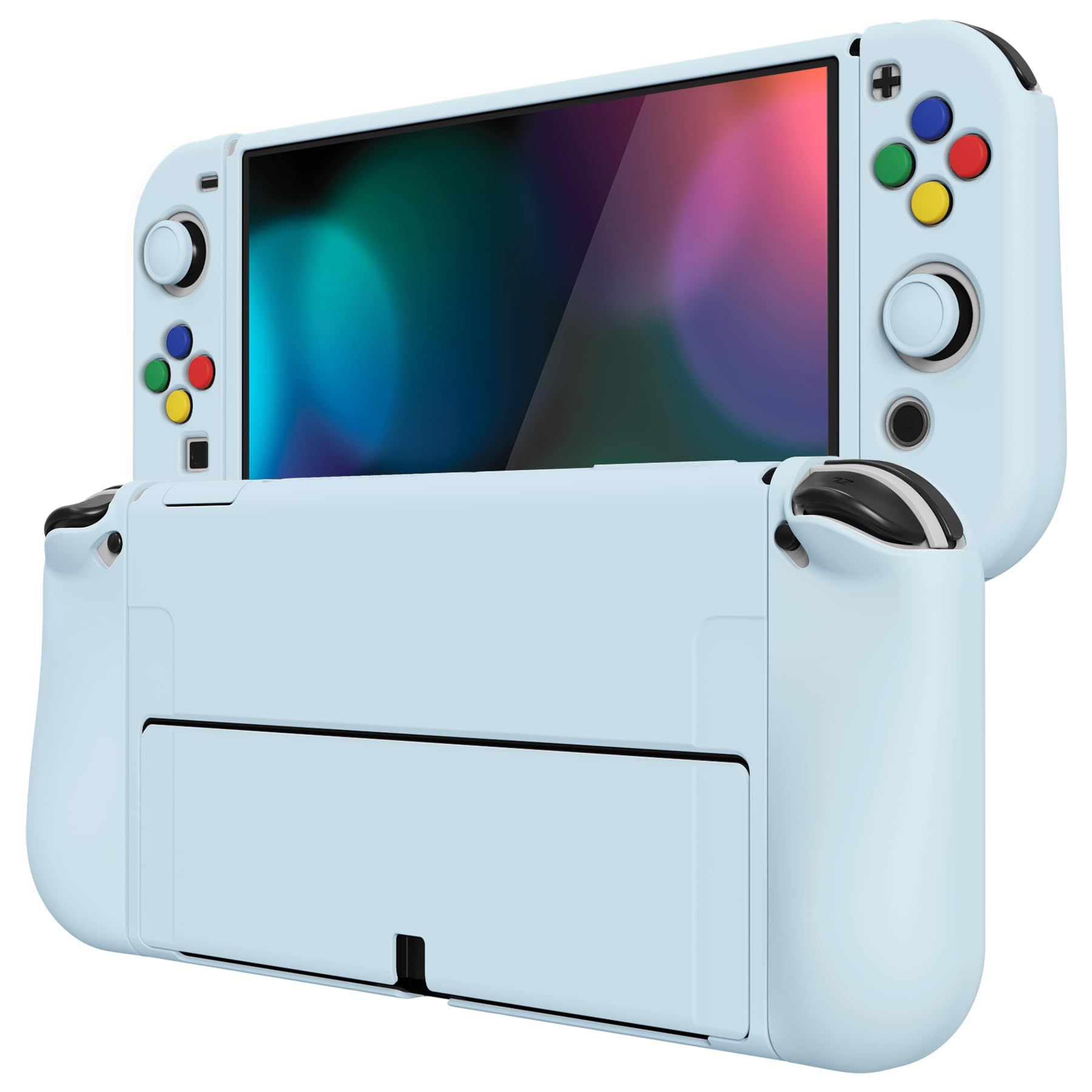 playvital ZealProtect Soft Protective Case for Nintendo Switch OLED, Flexible Protector Joycon Grip Cover for Switch OLED with Thumb Grip Caps & ABXY Direction Button Caps - Bright Pink — view 10
