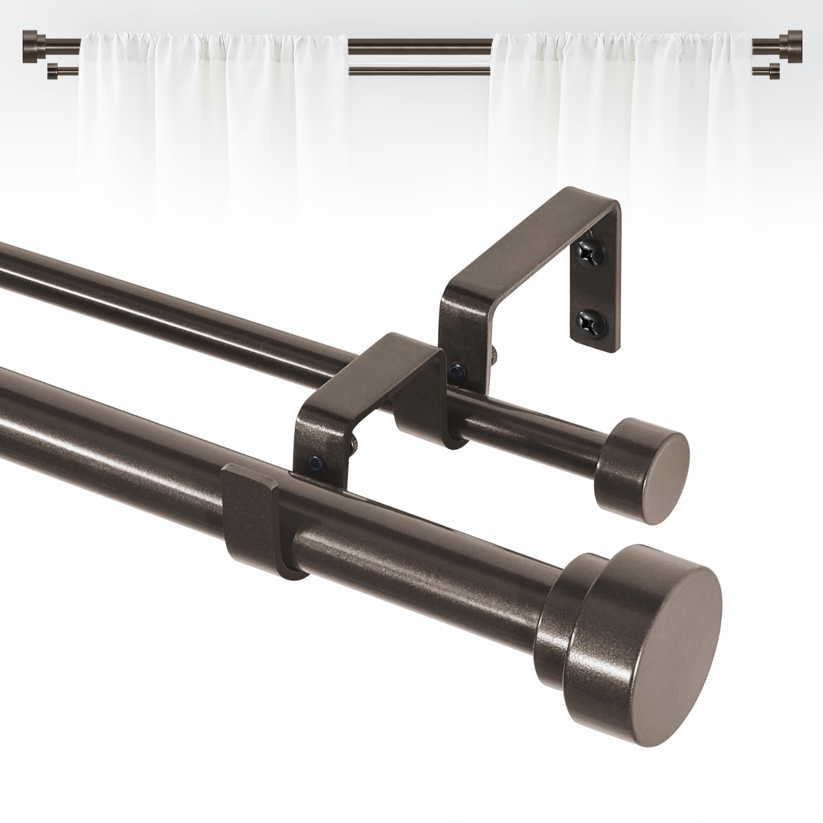 TANGWIN Bronze Double Curtain Rods for windows 36 to 88:Adjustable Heavy Duty Double Curtain Rod for Bedroom Living Room,1Inch Antique Bronze Moden Decorative Telescopic Dual Drapery Rod Easy Install