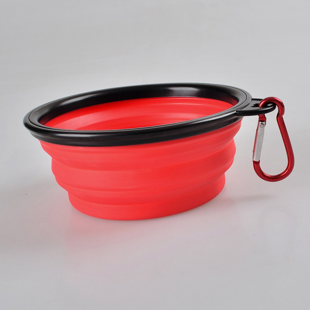 INOlite Collapsible Portable Pets Travel Bowl,Dog Food Water Feeder Foldable Bowls with Carabiner Clip (Red)
