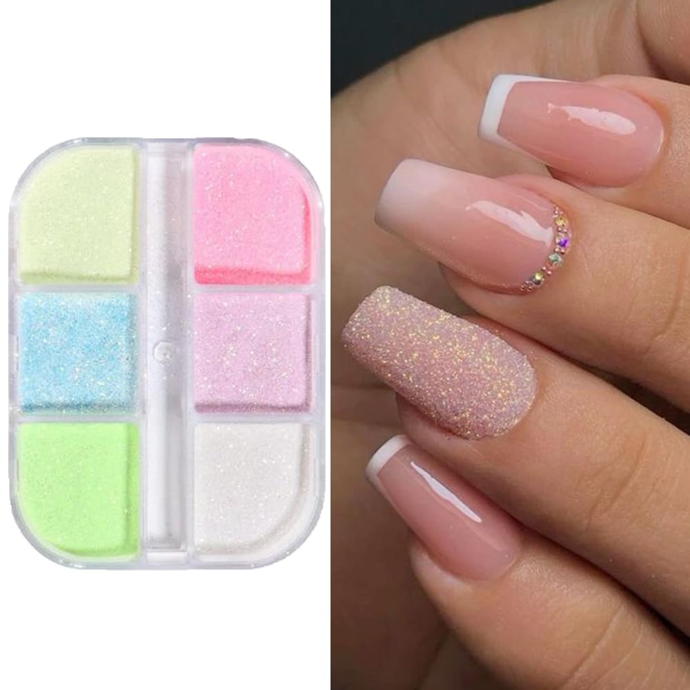S.A.V.I 1 Box Six Section Luminous Sugar Glitter Nail Decoration | Multicolor | 20g | Professional Nail Art Design | Long-Lasting Shine | Perfect for Manicure & Pedicure | Nail Art Supplies-image-32