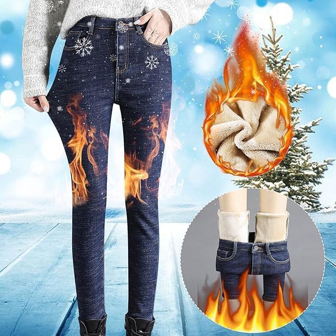 Fleece Lined Jeans Women Thermal Flannel Lined Jeans Skinny Flannel Lined Winter Warm Pants High Waisted Stretch Denim Pants2