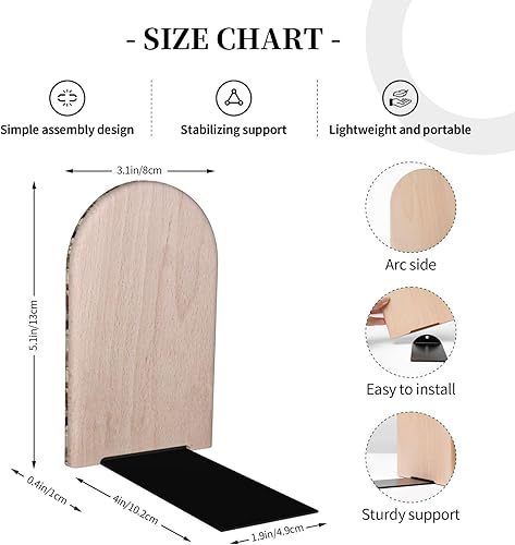 Miniatura 2 de Book Ends for Shelves 1 Pair - Retro Branches Print Wood with Metal Base Bookends for Heavy Books, Book Stand Organizer Holder for Books Movies Cds