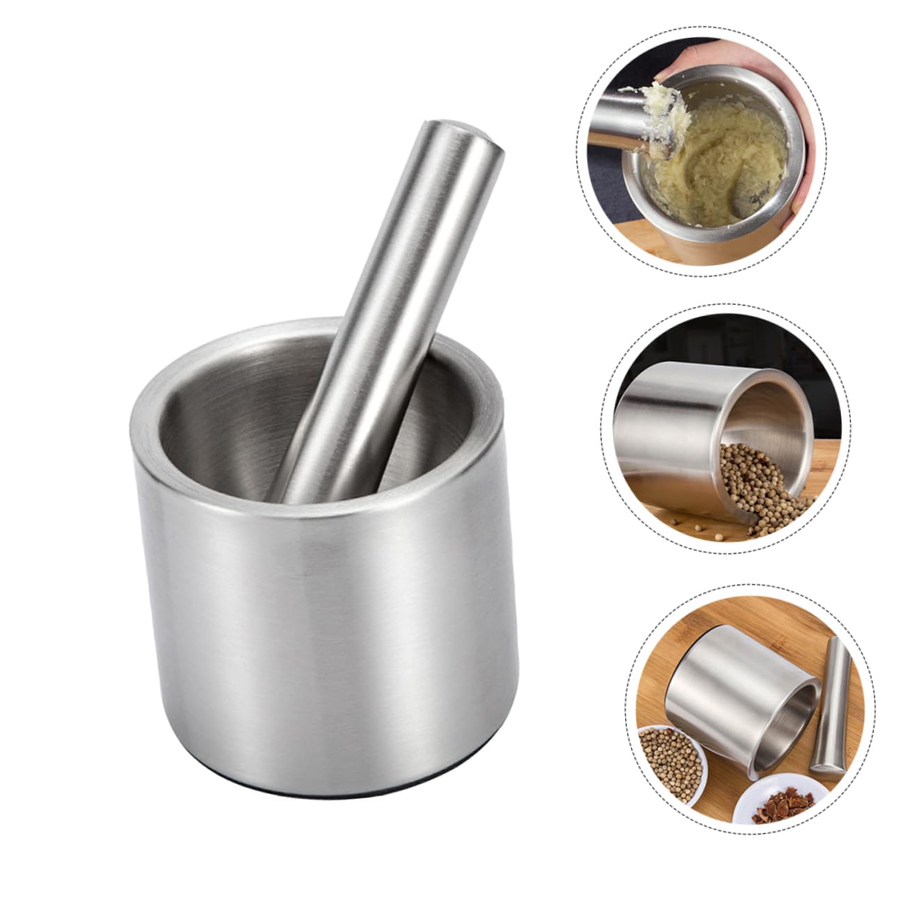 Mikinona 1set Stainless Steel Garlic Grinder Mortar and Pestle for Grinding Spices Nuts and Supplements Ergonomic Design Protection for Scratch Use