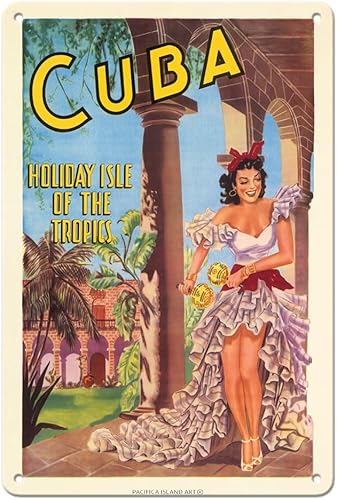 Pacifica Island Art Cuba  Isla de los Trópicos  Bailarina cubana con Maracas  Póster de viaje vintage 1949-8 x 12 pulgadas