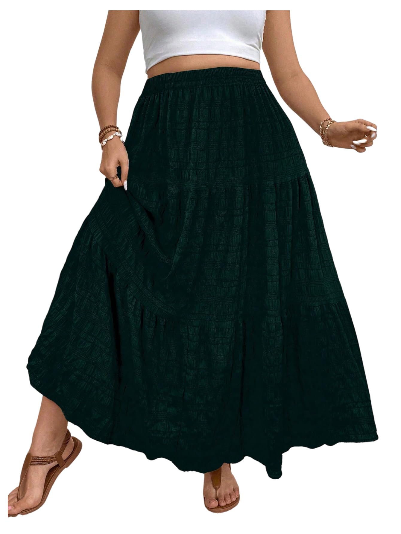 MakeMeChic Womens Plus Size Summer Maxi Skirt Cowboy Chic Tiered Ruffle Hem Flowy Long Skirts