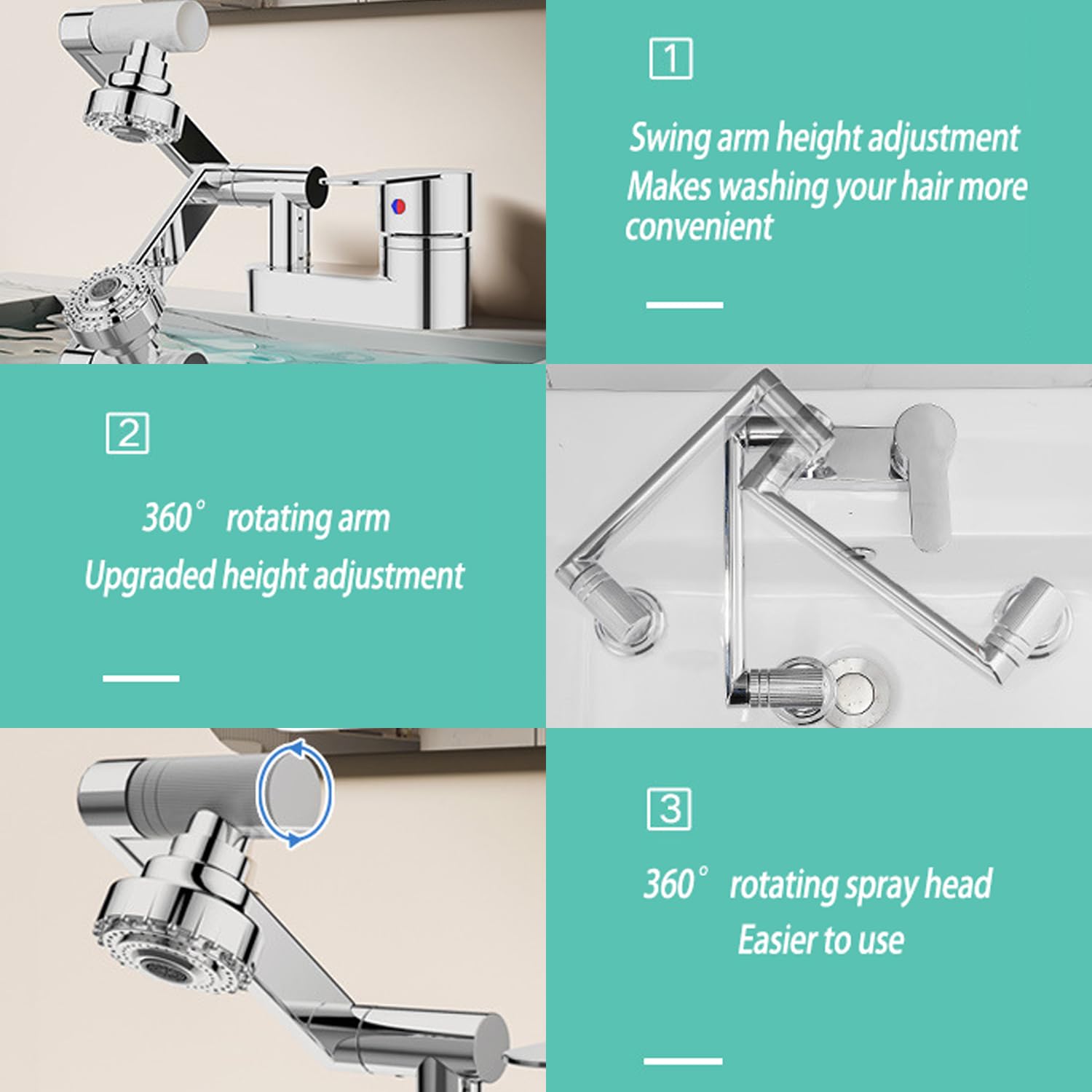 Kitchen Tap, Kitchen Mixer Taps with 360° Swivel Spout Sink Tap - Image 3