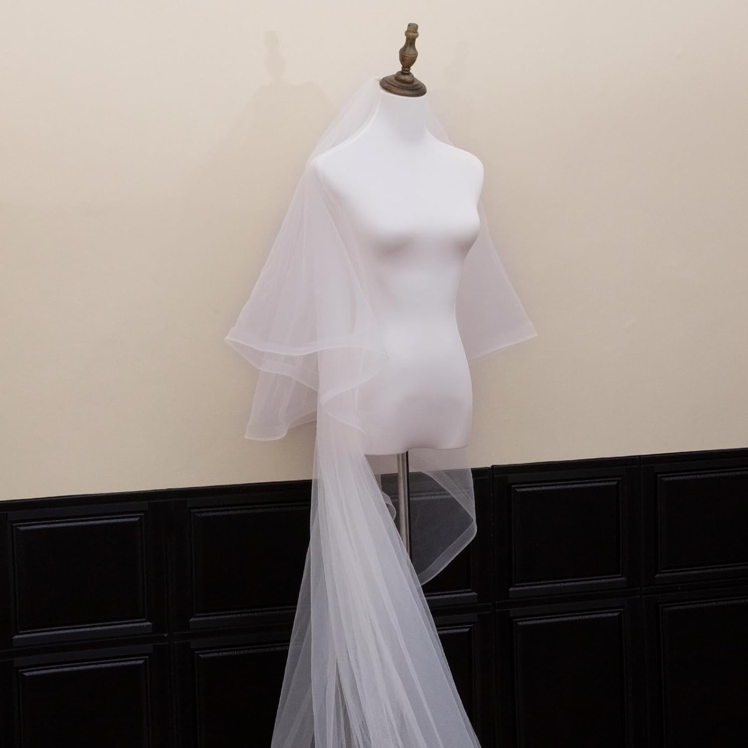 Bridal Veil Horsehair Edge Wedding Veil with Metal Comb,2 Tier Simple Tulle Ribbon Edge Cathedral Long Veil for Bride