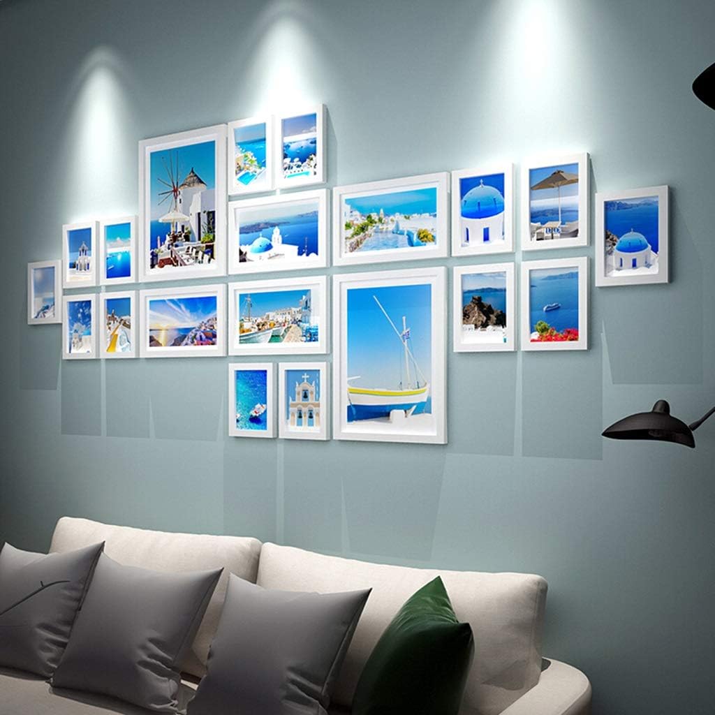 Photo e 5x7 Rectangle Aegean Sea White and Solid Wood Photo e Gallery Collage Wall hanging-20 Photo sockets-Wall Hanging Design