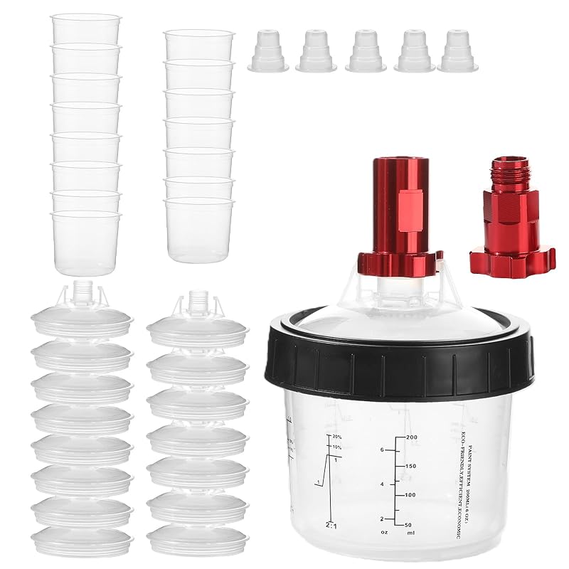 Sistema de Copo Descartável para Pistola de Pintura HVLP/LVLP IMSTMTER 200 mL com 15 Copos, 15 Tampas Filtrantes, 5 Tampões e 2 Adaptadores