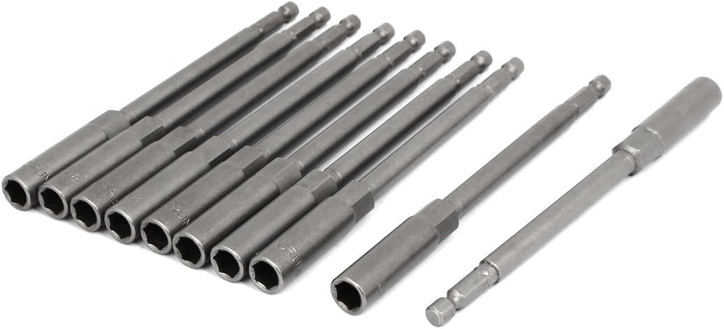 150mm Length Hand Operated Tools 7mm Hex Drill Hole 8mm Hexagonal Deep Socket Nut Driver Bit Gray 10pcs Model:25as553qo311