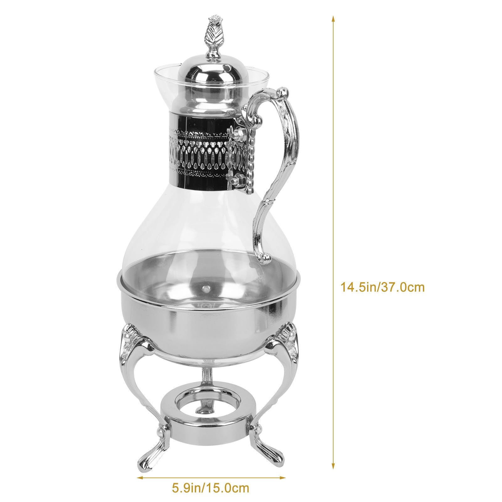 USHOBE Europäische und Komfortablem Griff Kaffeekanne aus Glas mit Großer Kapazität Wärmbare Teekanne aus Zinklegierung und Glas für Haushalt und Café
