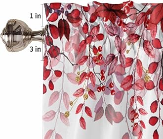 AYTTBIS Red Eucalyptus Leaves Curtain Valance for Windows Watercolor Window Treatments 1 Panel Short Curtains for Kitchen Windows Bathroom Bedroom,42 x 12 Inch