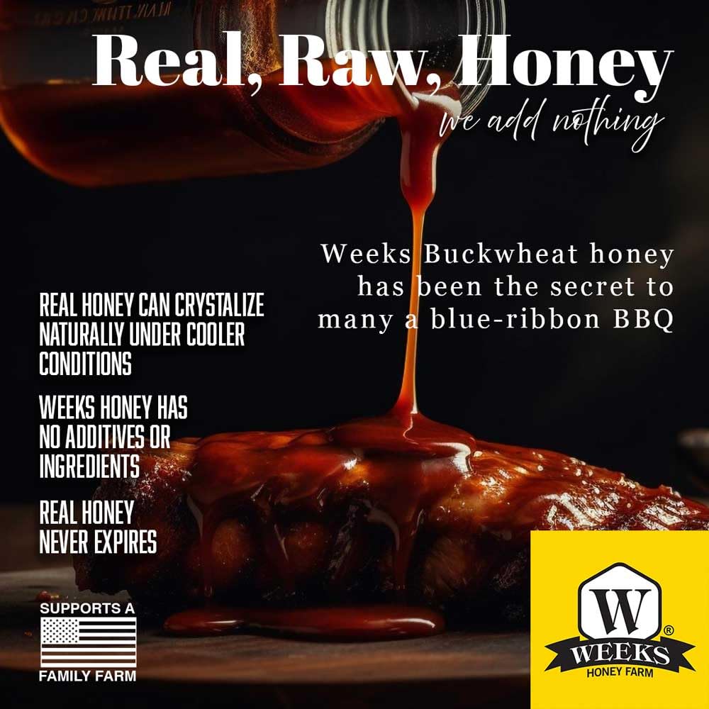 Pure Raw Unfiltered Buckwheat Honey, 32 oz - Premium Dark American Buckwheat Honey by Weeks Honey Farm | Bold Molasses Flavor