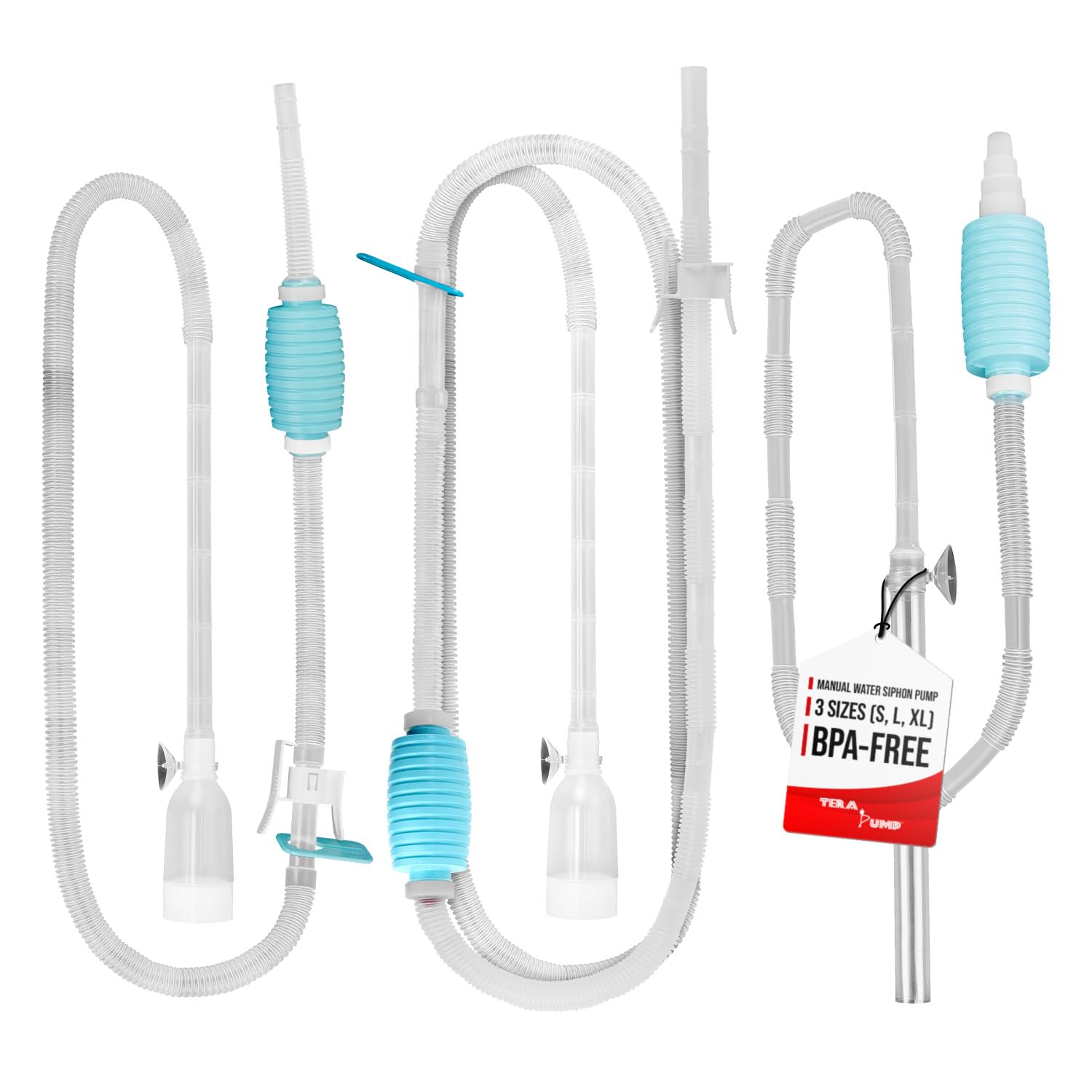 TERA PUMP Pompe à siphon d'aquarium 3 en 1 pour aspirateur de gravier Nano, standard et grand, changeur d'eau manuel avec filtre à gravier et long tuyau