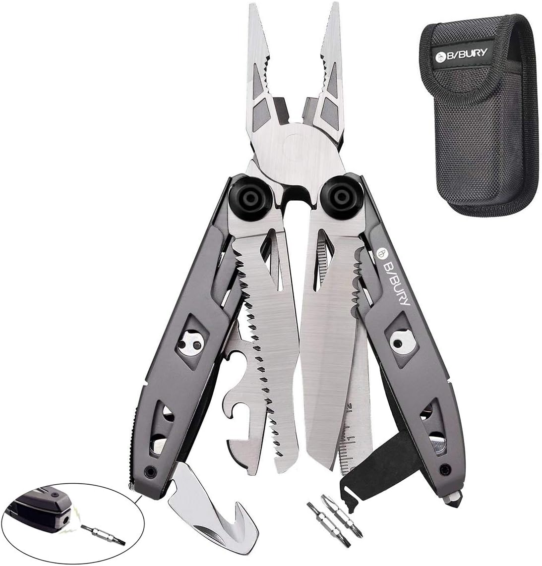 Gifts for Men, Multitool Pliers, 18 in 1 Multi Tool with Titanium-Plated Handle & Safety Hammer, Stainless Steel Multifunction Pocket Knife for Outdoor, Survival, Camping, Hiking, Repair