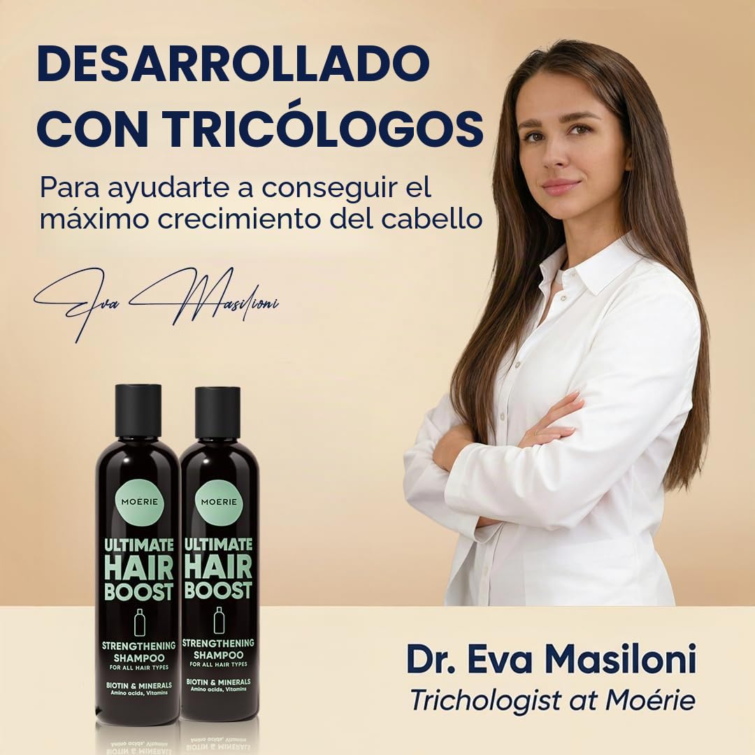 Moerie Ultimate champu de cabello crecimiento – pelo Grueso y Abundante - Shampoo Anticaída Mujer – Producto voluminizante - vegano - sin parabenos ni silicona - todo tipo de cabello – 250 ml X2
