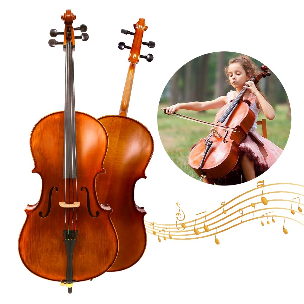 DouscsChart Cello 1/4 4 String Hand Made Cello Package Maple Wood Back and Side Wood Spruce Wood Top Ebony Wood Fingerboard Fittings with Bag and Advance Brazilwood Bow