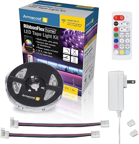 Armacost Lighting 423500 RibbonFlex Home - Kit de cinta LED inteligente RGB+W, de 16 pies, multicolor y blanco