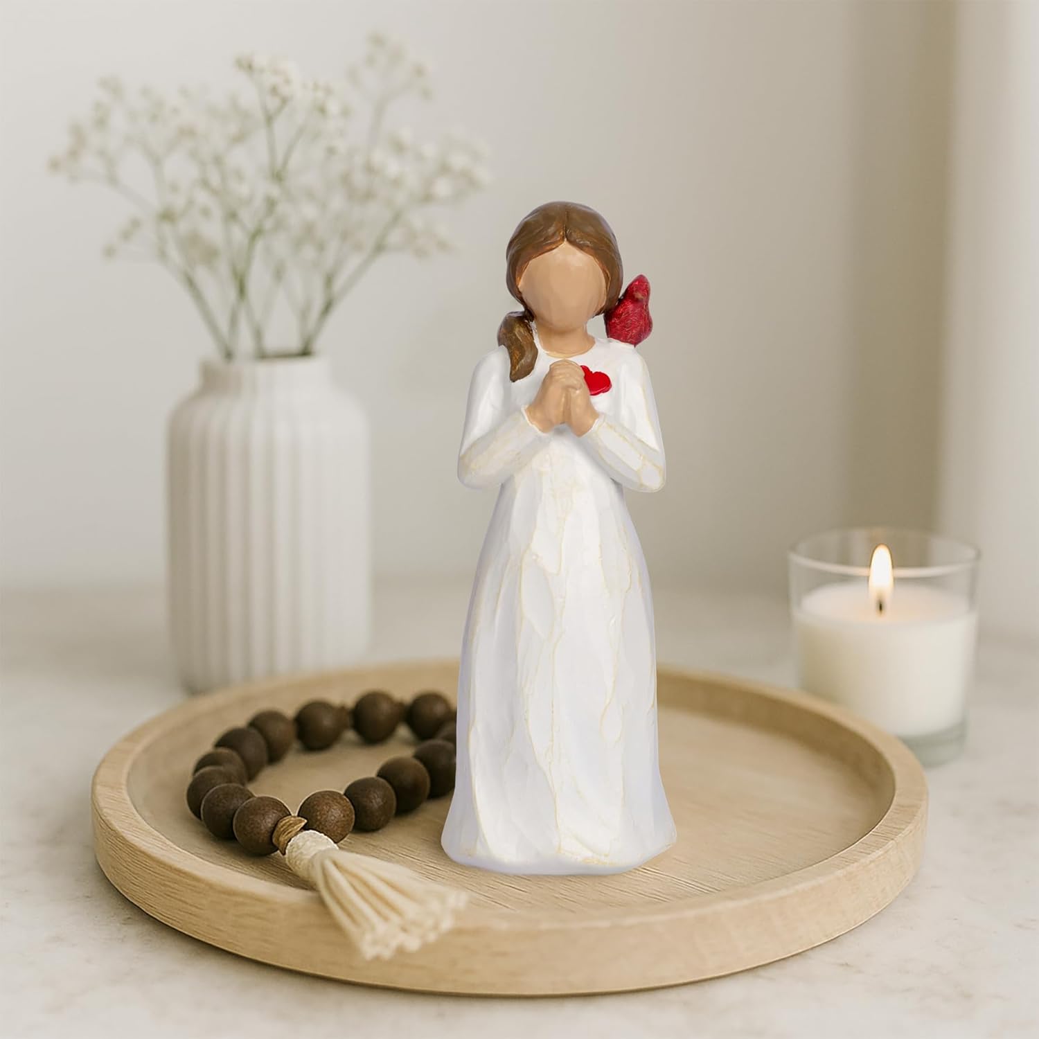 Cardinal Gifts for Women Red Cardinal Decor Girl Figurine Sympathy Gifts for Loss of Loved One Grief Gifts for Women Memorial Gift Resin Home Decor Sculpted Hand-Painted Angel Figurine Gift - Image 2