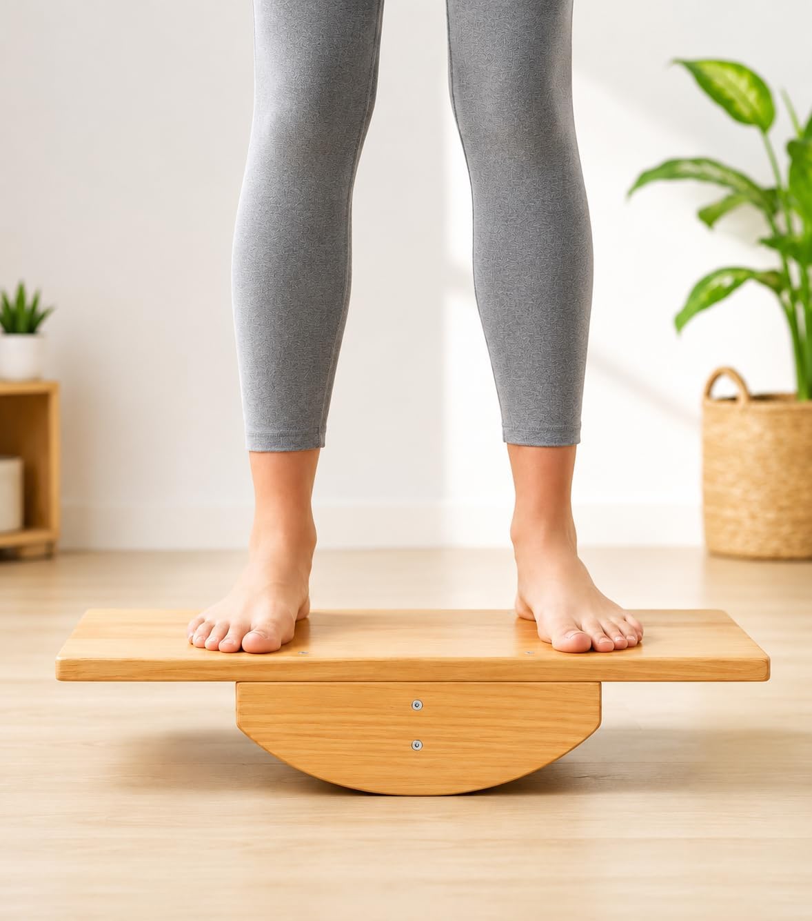 SKYFUN® Wooden Balance Board for Adults, Foot Rocker & Leg Exerciser for Physical Therapy, Ankle and Calf Stretching, Core Strength, Stability Training & Rehabilitation, 51 x 20 x 10 cm, Beige-image-36