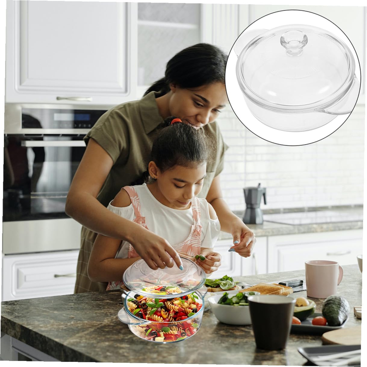 Bol de Resistente al Calor con Tapa Transparente y Asas Dobles Recipiente Reutilizable para Ensaladas Postres y Snacks para Fiestas y Uso Doméstico