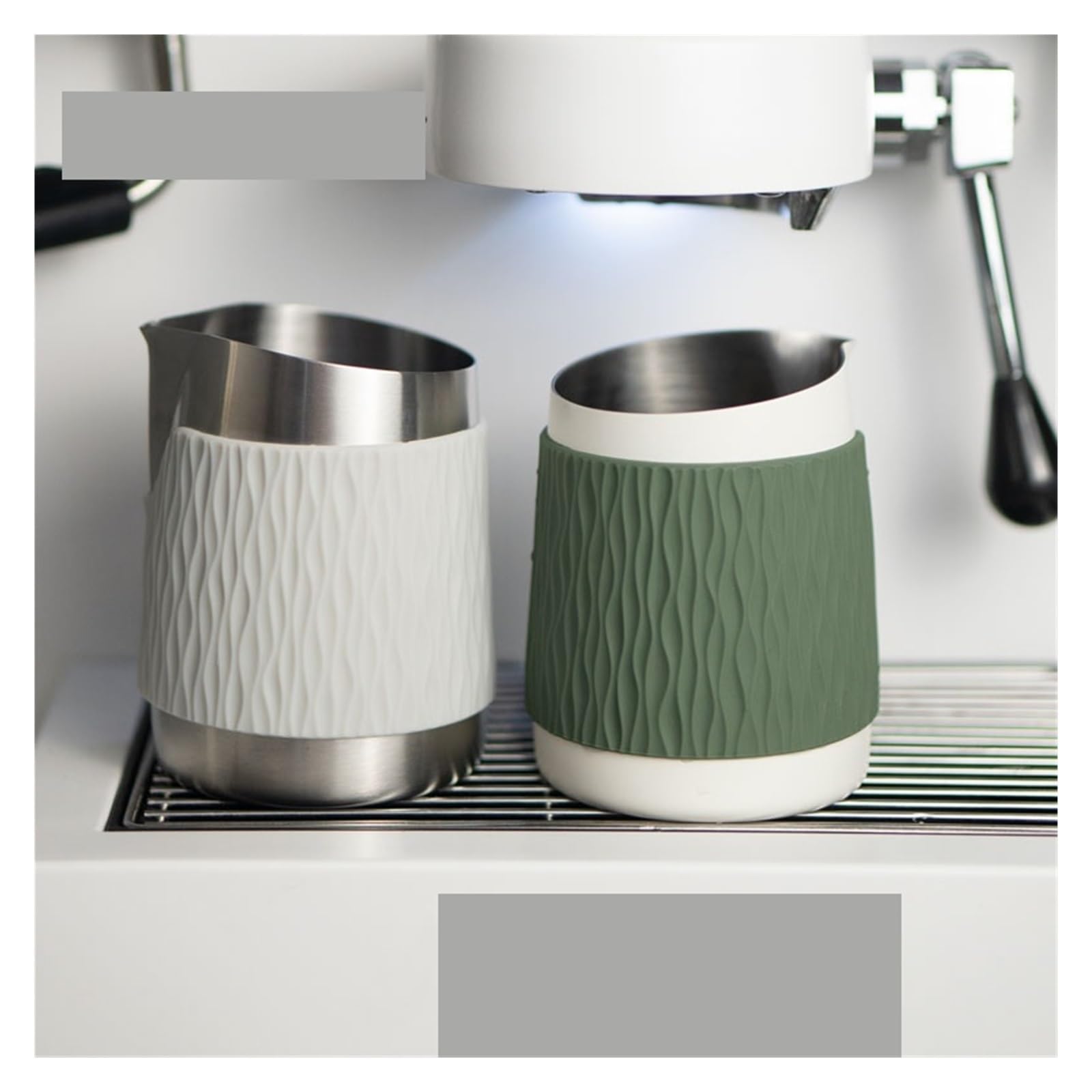 Compatible con jarra de espuma leche, acero inoxidable 450ml, accesorios café boquilla for Latte Art(R-Light Green Grey)