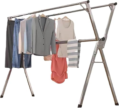 Clothes Drying Rack, Foldable Laundry Drying Rack for Indoor Outdoor Use, Freestanding Adjustable Stainless Steel Garment Rack with Expandable