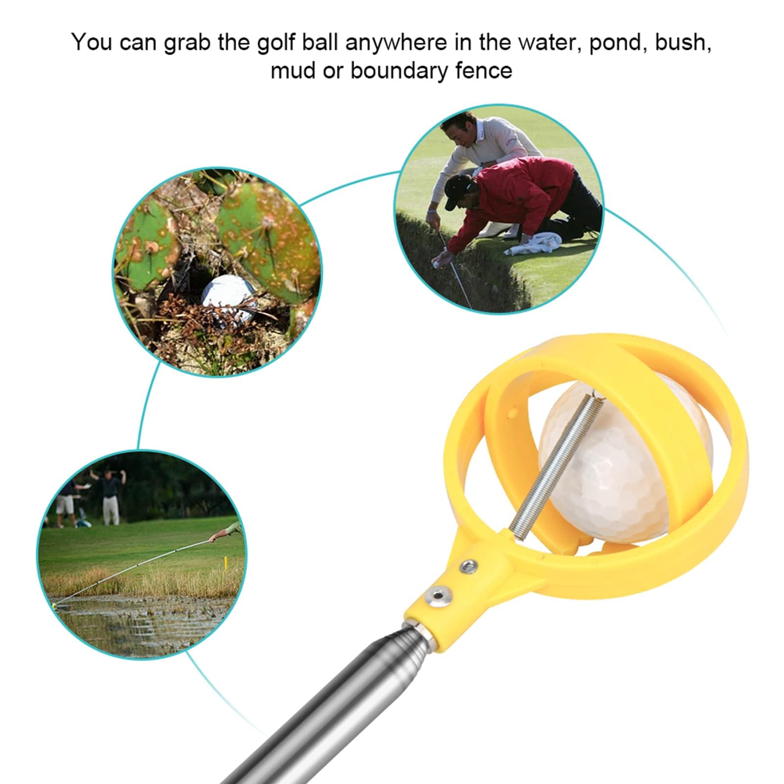 Retriever de Balle de Golf, Picker Télescopique d'Acier Inoxydable, Sélecteur de Balle (Jaune)