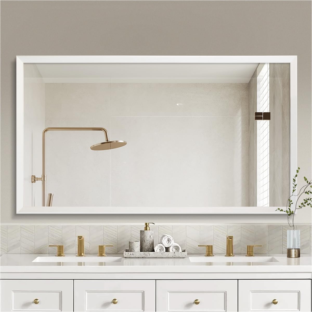 24"x36" Asymmetrical Wood Bathroom Mirror, Dark Walnut Irregular Wall Mirror, Rustic Farmhouse Vanity Mirror for Bedroom, Living Room, Entryway, Horizontal/Vertical