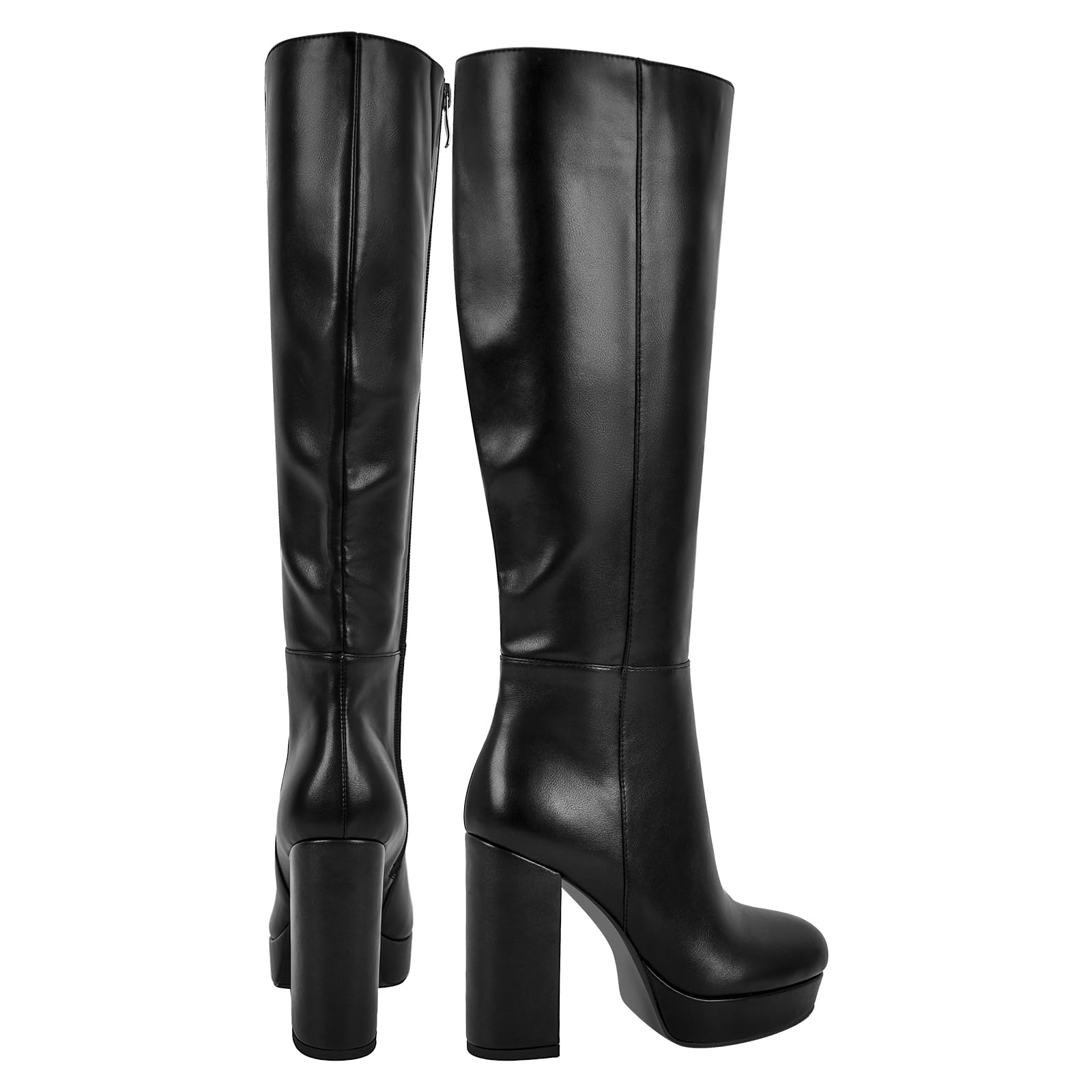 Plateau Stiefel Kniehoch Langschaft Boots Weitschaftstiefel mit Blockabsatz