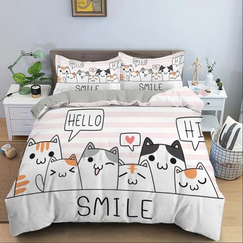 Housse de couette 140x200 en microfibre à rayures blanches avec 2 taies
