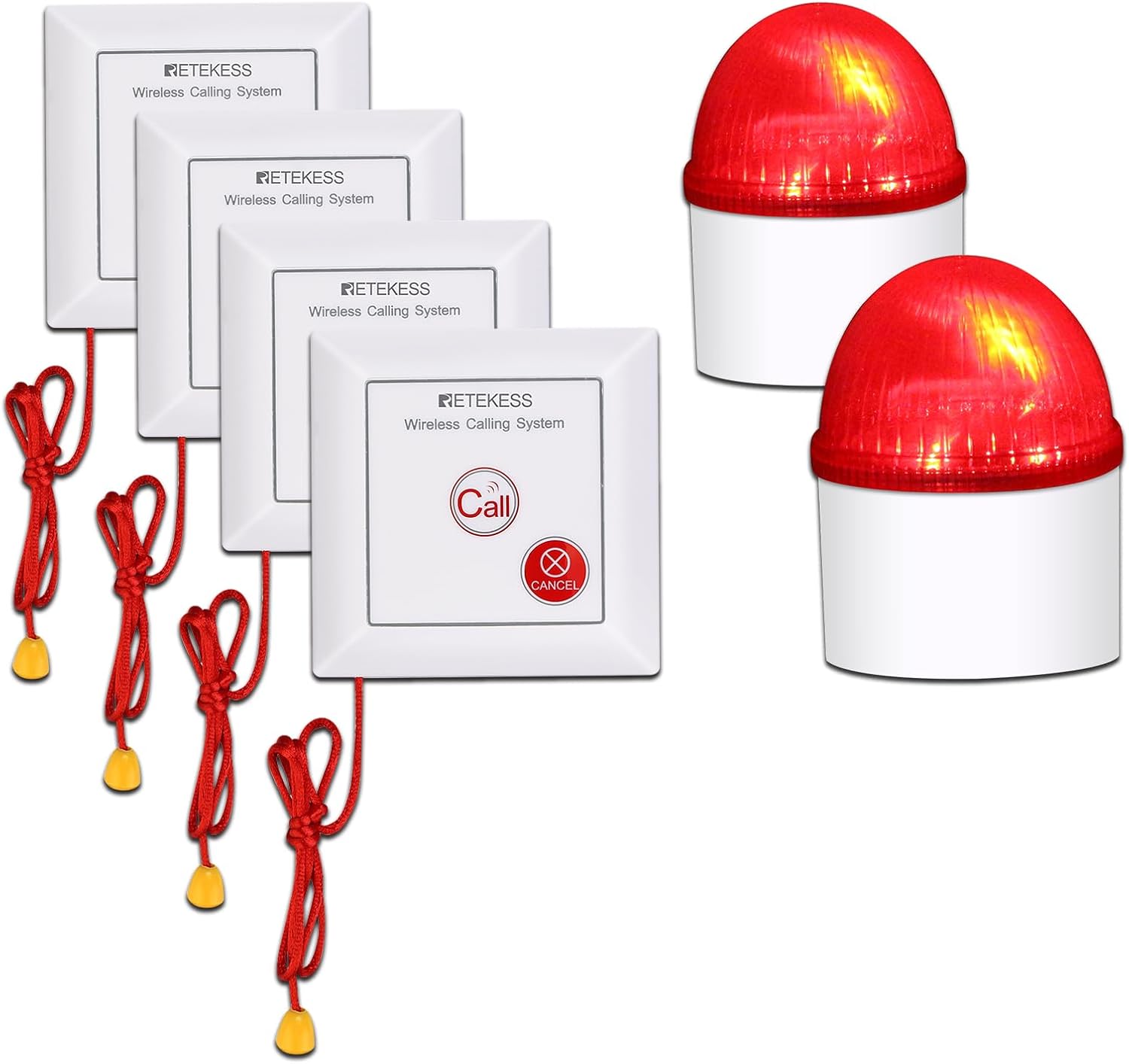Retekess TH103 Wireless Strobe Siren,Loud Security Alarm System ,Indoor Outdoor SOS Alarm System,2 Red Flashing Siren and 4 Pull Cord Emergency Button for Home Office Jewellery Shop Security Retekess TH103 Wireless Strobe Siren,Loud Security Alarm System ,Indoor Outdoor SOS Alarm System,2 Red Flashing Siren and 4 Pull Cord Emergency Button for Home Office Jewellery Shop Security