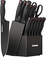 Astercook 15-Piece Knife Block Set with Built-in Sharpener - Dishwasher Safe, German Stainless Steel, Rust-Proof Kitchen Knives