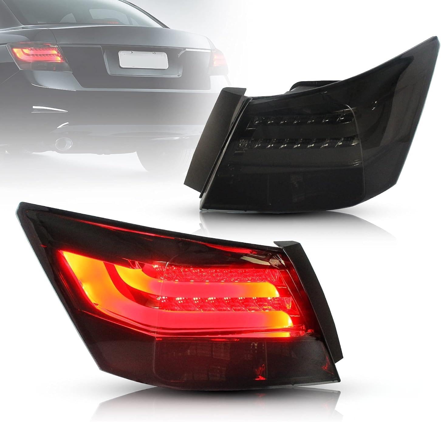 VLAND LED Smoked Tail Lights Compatible For Honda Accord 8th Gen Sedan 2008 2009 2010 2011 2012, 2 PCS, NOT for 2-Dr Coupe