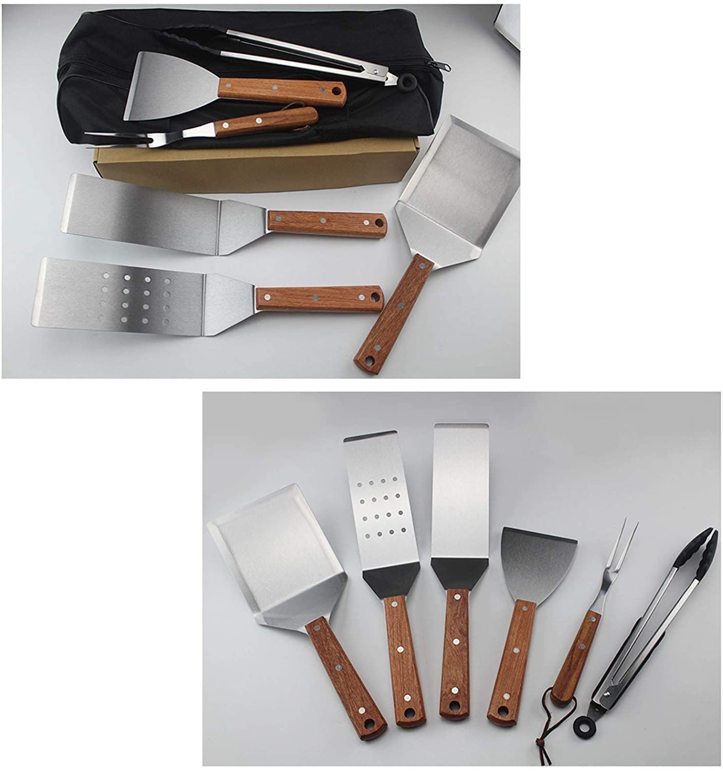 Akcesoria do grilla, zestaw narzędzi do grilla Heavy Duty z uchwytem odpornym na ciepło, zestaw akcesoriów do grillowania 7 sztuk ze stali nierdzewnej, na kemping, kuchnia itp