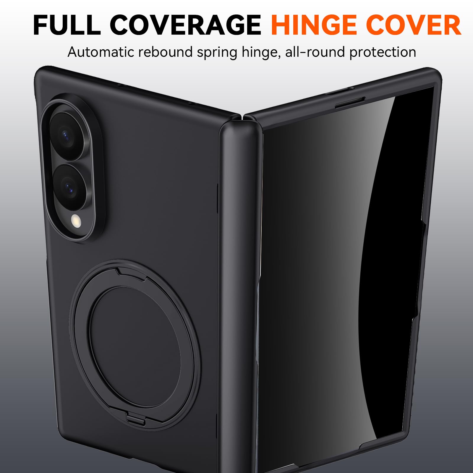 Custodia per Samsung Galaxy Z Fold 8 (larga) con supporto ad anello magnetico, [compatibile Magsafe] Protezione dello schermo integrata per la privacy, copertura completa con cerniera custodia