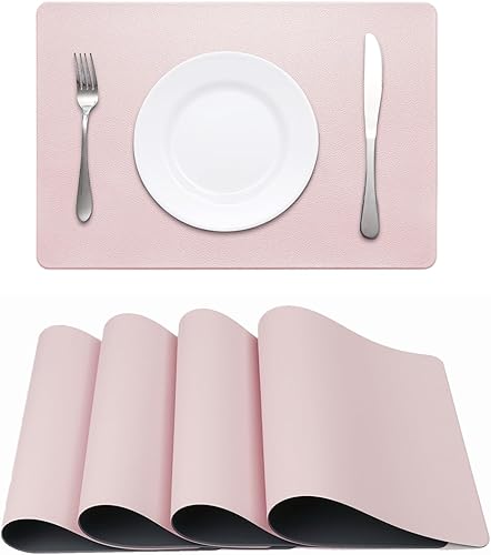 Miniatura 8 de Juego de 6 manteles individuales de cuero sintético, impermeables, resistentes al aceite, resistentes a las manchas de calor, lavables, lavables y