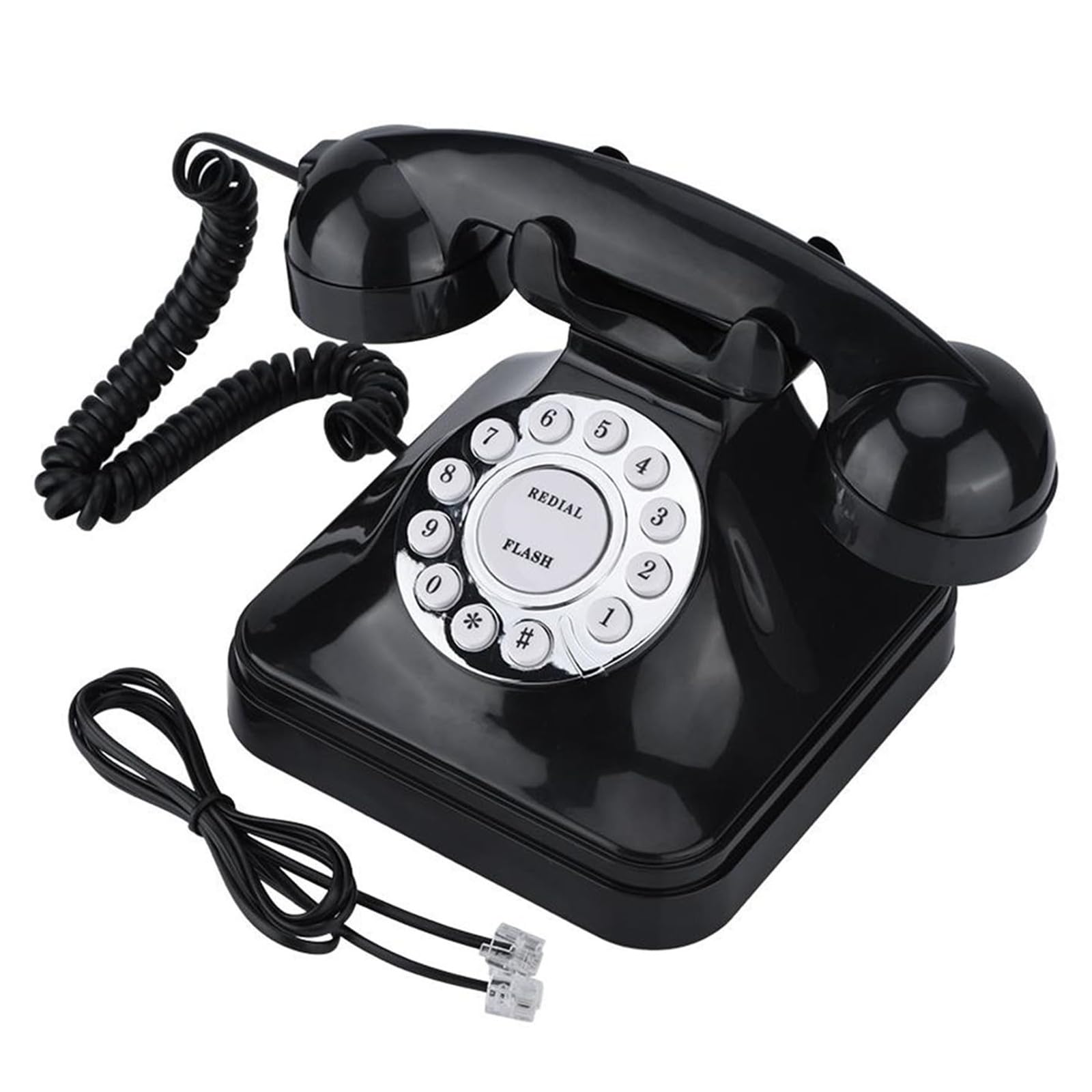 Jadeshay Rotary Dial Phone, WX-3011 Black Retro Landline Phone with Flash, Redial, Skid-Proof Base for Home Décor