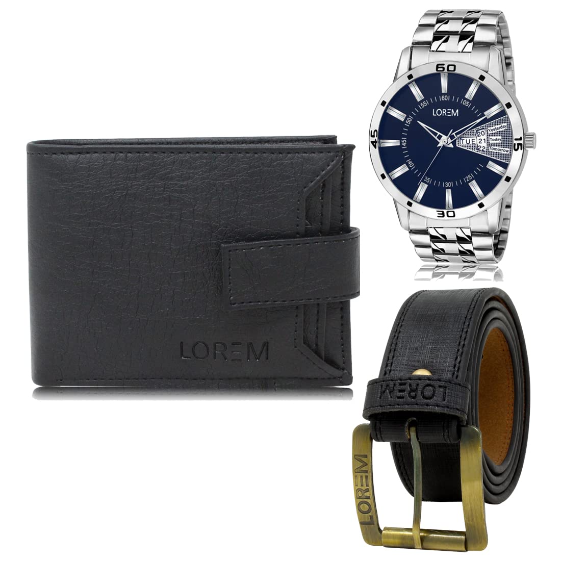 LOREM Mens Combo of Watch with Artificial Leather Wallet & Belt FZ-LR102-WL08-BL01 (B09TRFZWBD) Amazon Price History, Amazon Price Tracker