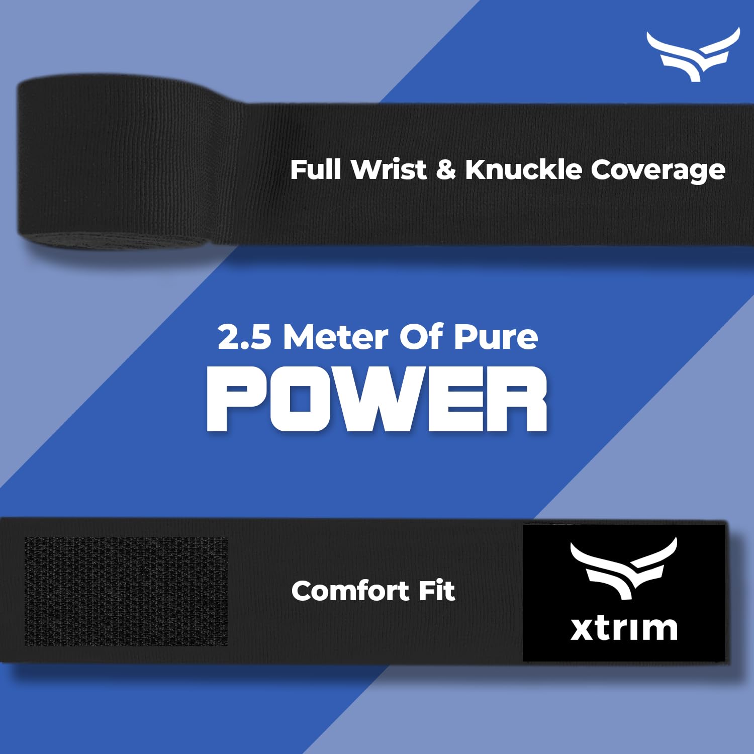 Xtrim Boxing Hand Wraps with Velcro Closure, Polyester Cotton, 5cm x 2.5m | for MMA, Muay Thai, Kickboxing, Training Accessories, Black, Set of 2 2