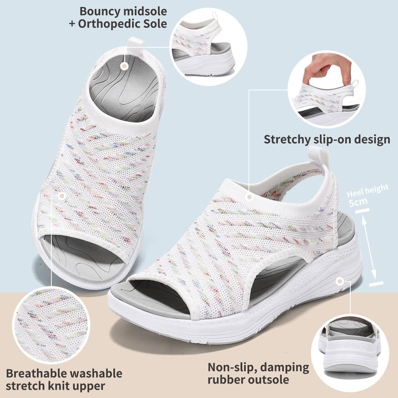 Maxome Sandalias ortopédicas para caminar para mujer, con soporte de arco, zapatos de verano para mujer, plataforma de gradación de cuña, informales, cómodas, lavables, zapatos de playa
