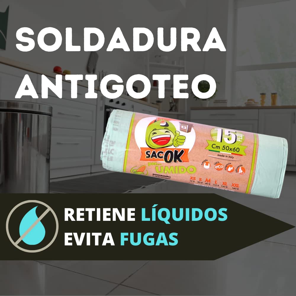 90 Bolsas Húmedas Biodegradables 50x60cm, Bolsas Húmedas, Bolsas Compostables con Asas Bolsas Húmedas, Bolsas de Basura, Recogida de Residuos Orgánicos, Bolsas Húmedas Biodegradables