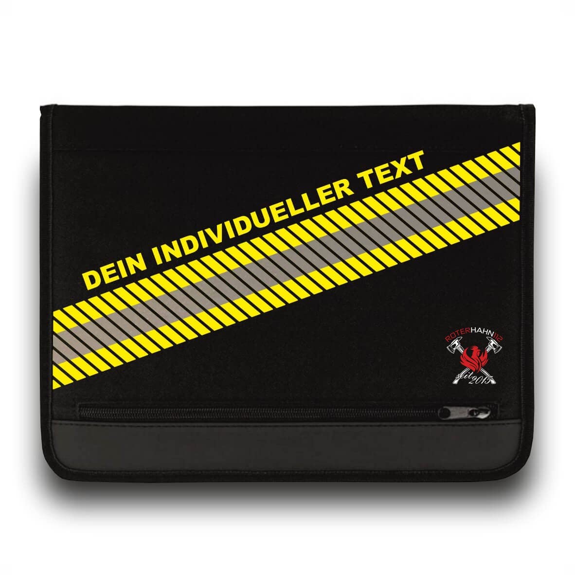 Feuerwehr Schreibmappe 3M Scotchlite/mit individuellem Text/Einsatzorganizer HuPf Style mit Reflexstreifen auch für THW Rettungsdienst