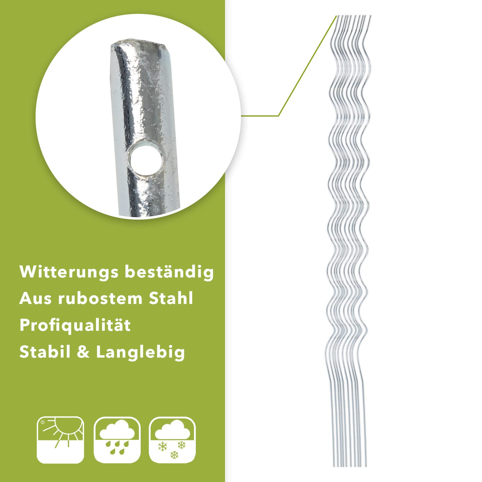 Floordirekt Pręty spiralne do pomidorów wraz z zestawem akcesoriów – długość 180 cm – 10 sztuk – drążek do pomidorów – pręt spiralny – stojak do roślin pnących – stojak do roślin pnących – pręt do
