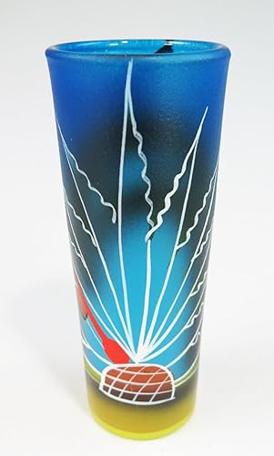 Miniatura 7 de Vasos de chupito mexicanos para hacer tequila, Pancho con cactus de agave azul, botella pintada a mano, 4 vasos de chupito